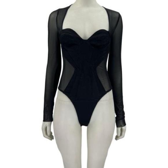 Zara Tops - Zara Women’s Black Mesh Sheer Cutout Long Sleeve Bodysuit